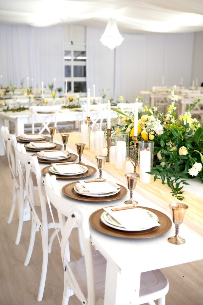Estate al vigneto: a wedding designed with intention, not just inspiration 4 reception set up for Estate al Vigneto with full look of the room designed by Cypress and Sage Event and Design